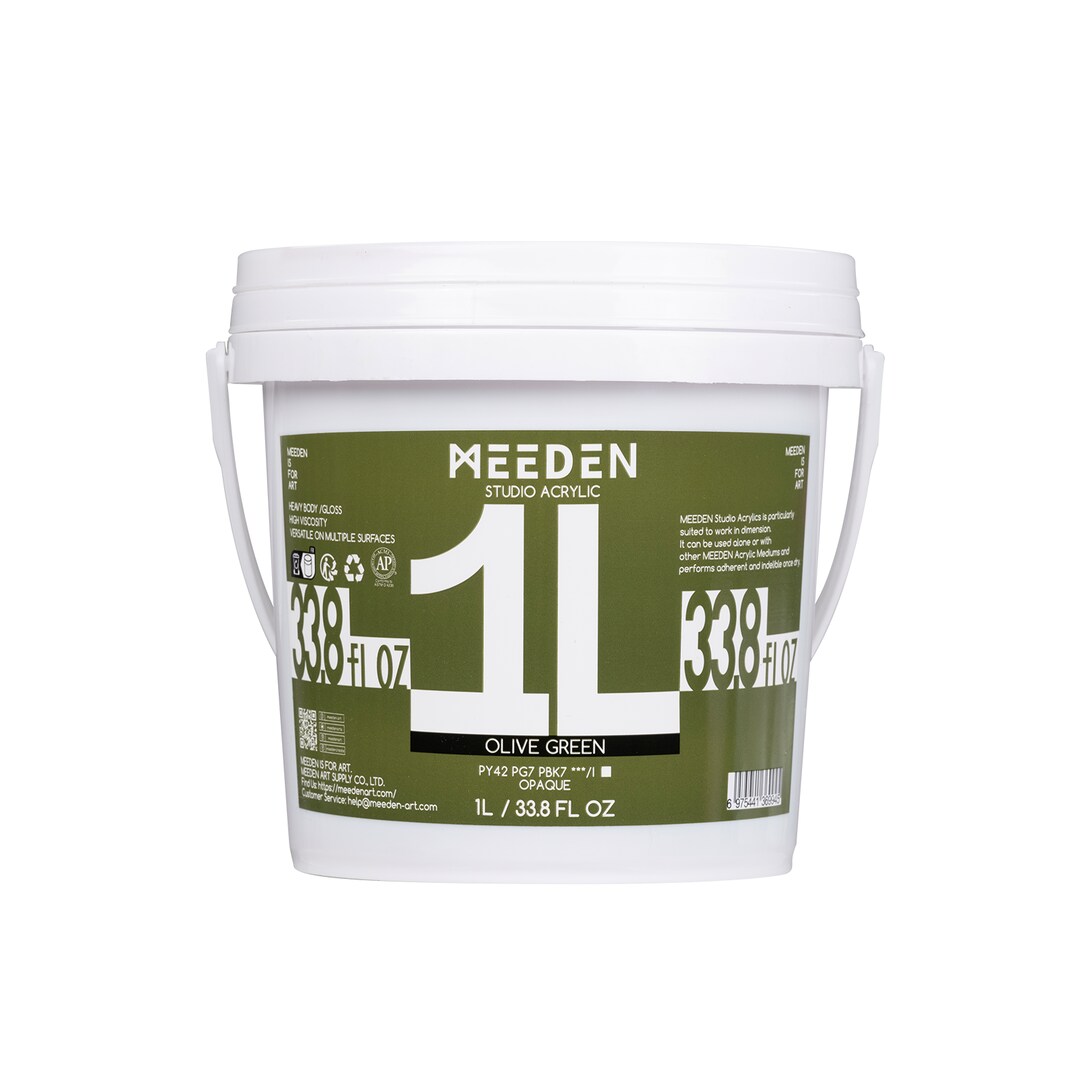 MEEDEN Olive Green Acrylic Paint: 1 L /33.8 oz Heavy Body Gloss Non-Toxic - Art Paints for Canvas, Wood, Craft Painting